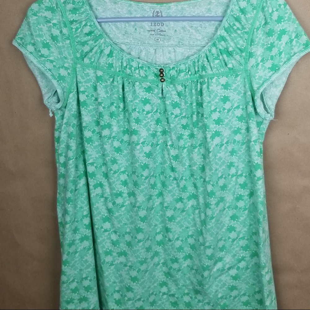 Green Floral Izod Top SZ Medium